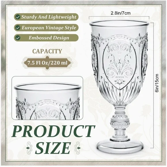 4 Pcs Plastic Goblets 7.5oz Vintage Goblet Plastic Wine Glasses Colored (Clear) - Picture 3 of 7